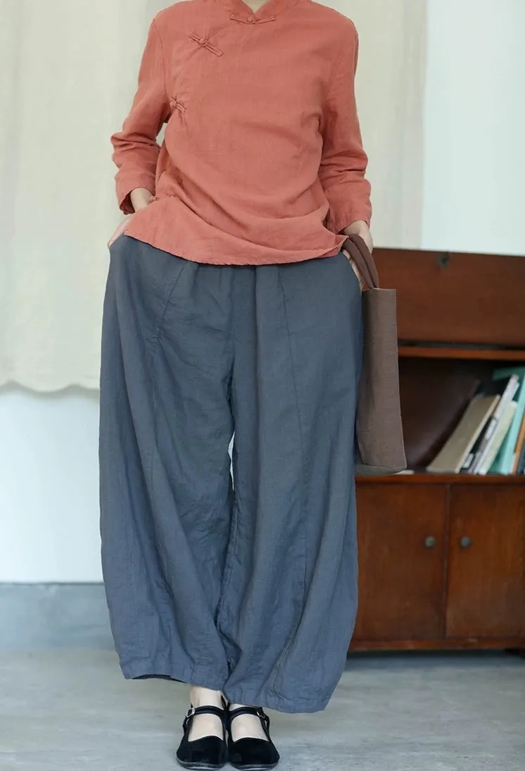 Linen Lantern Pants in Grey