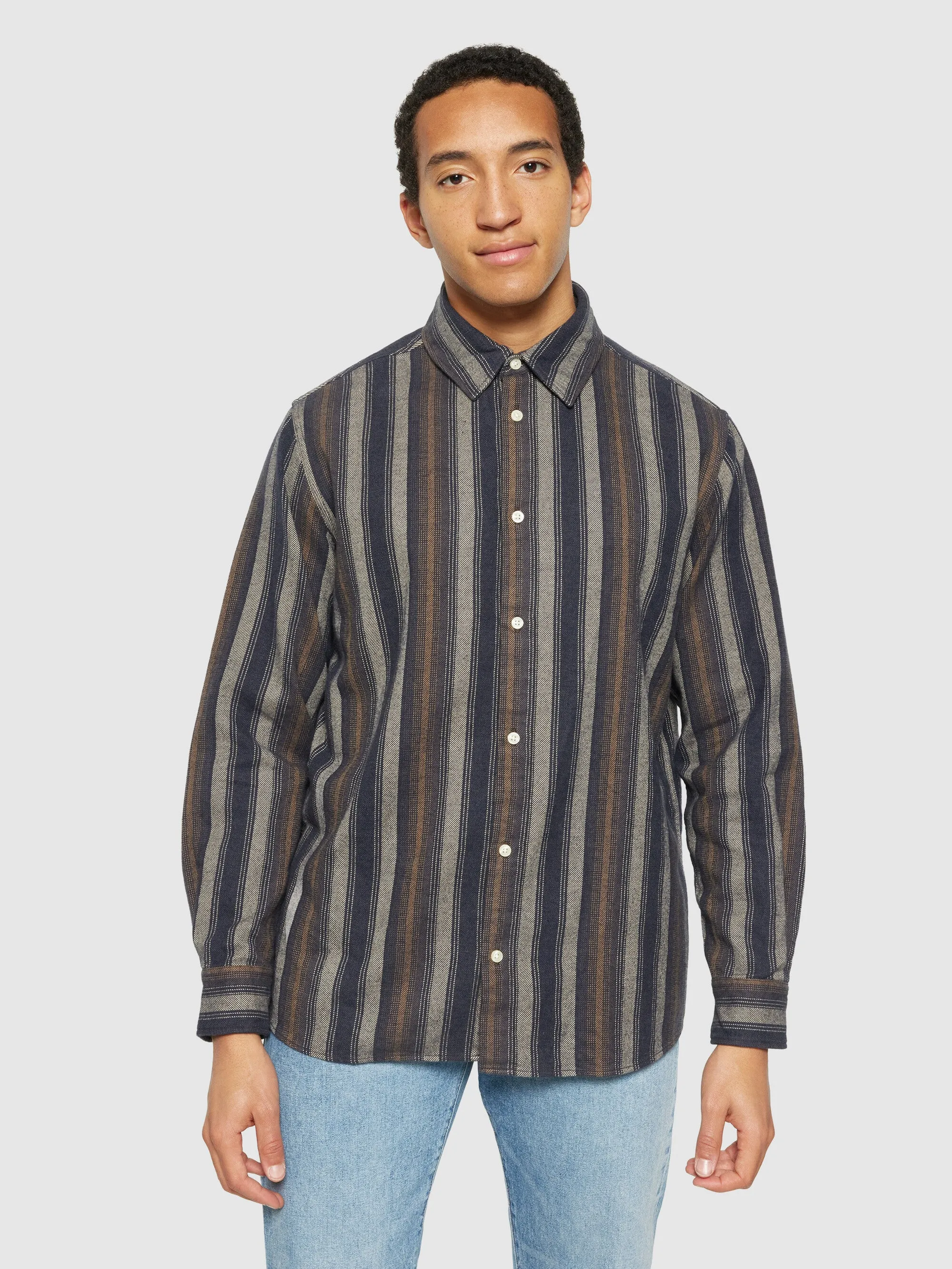 Loose fit striped flannel shirt - GOTS/Vegan - Yellow stripe