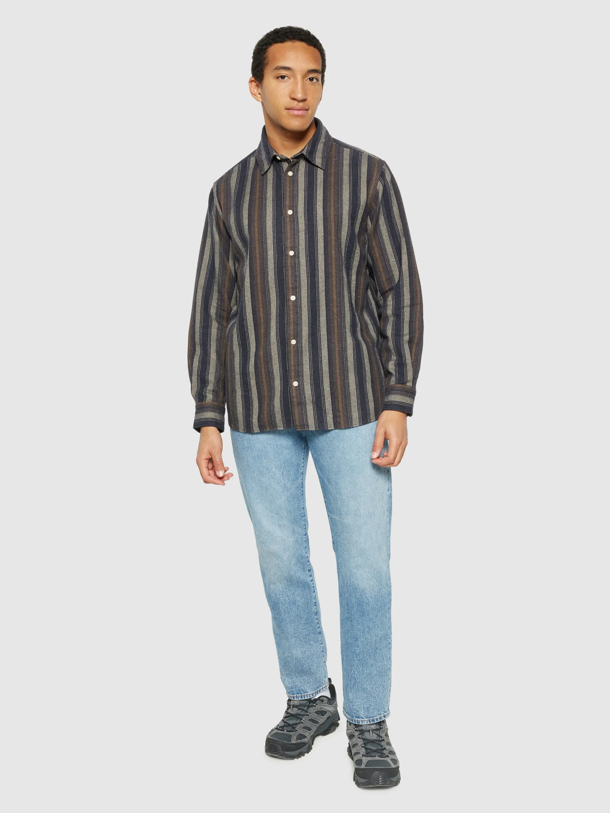 Loose fit striped flannel shirt - GOTS/Vegan - Yellow stripe