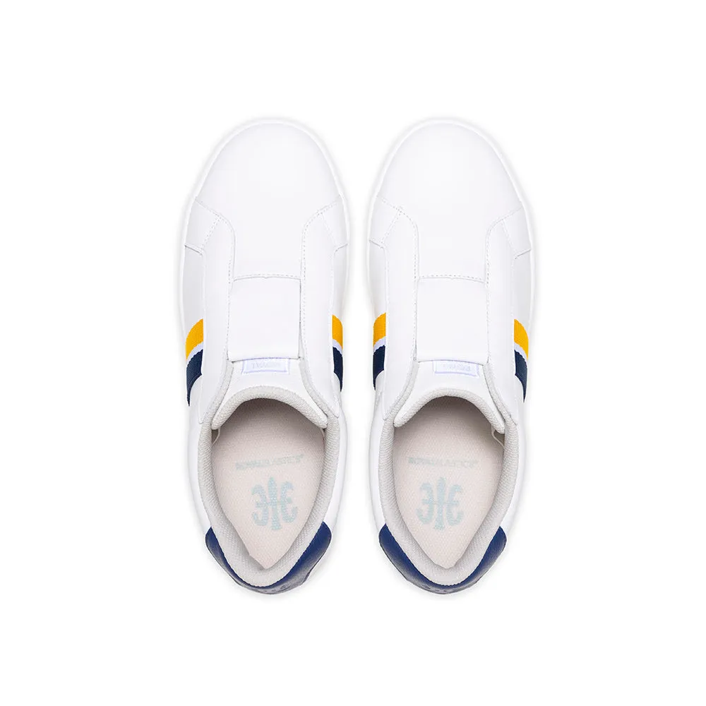 Men's Bishop White Blue Yellow Leather Sneakers 01742-053