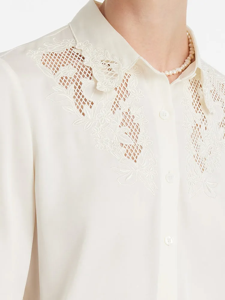 Mulberry Silk Embroidered Openwork Women Shirt