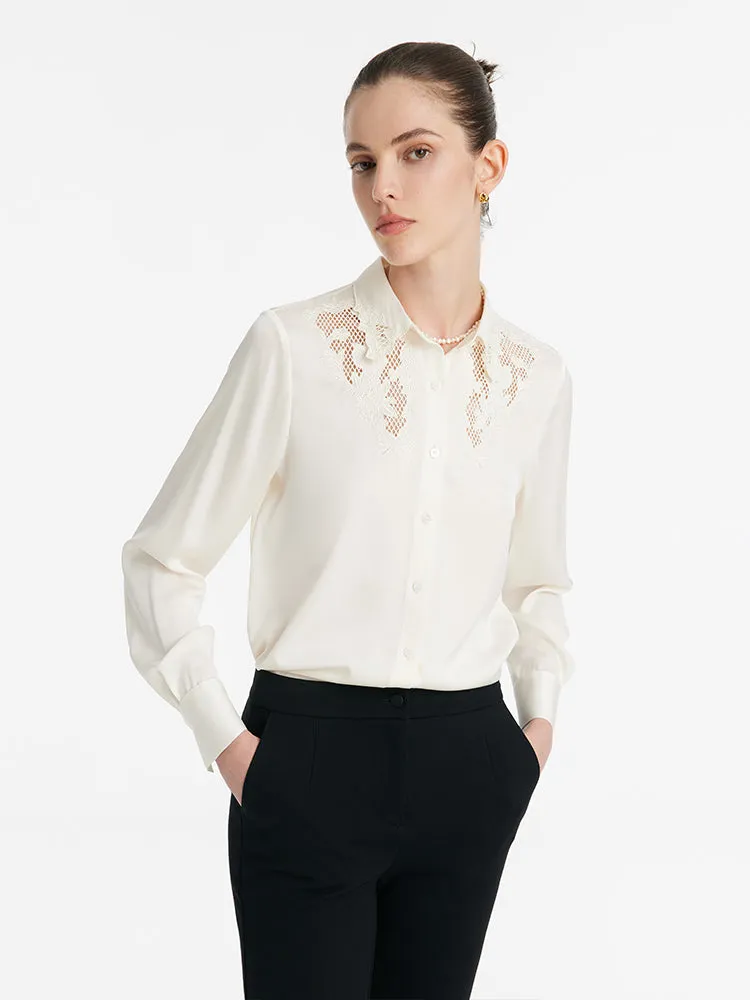 Mulberry Silk Embroidered Openwork Women Shirt