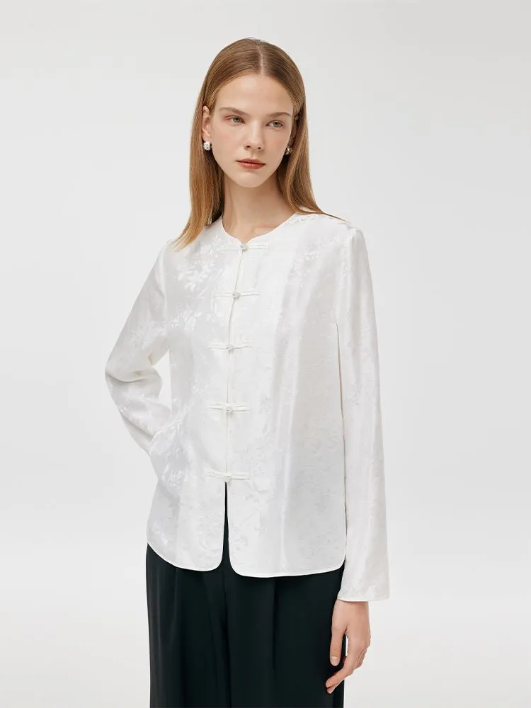 Mulberry Silk New Chinese-Style Jacquard Women Shirt