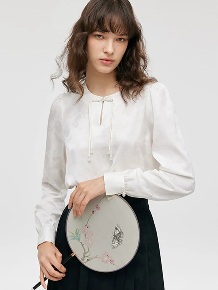 New Chinese-Style Jacquard Mandarin Collared Women Blouse