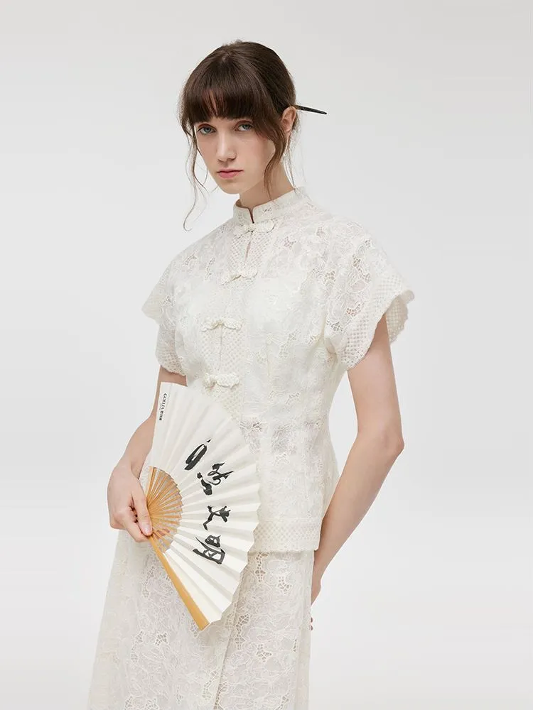 New Chinese-Style Lace Jacket And Skirt With Camisole Three-Piece Set