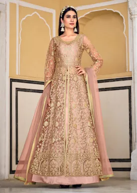 Peach Skirt & Pant Style Designer Anarkali Suit