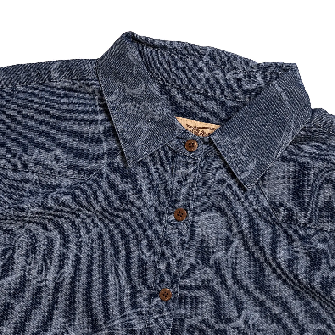 Placket Dress Indigo Denim Western Floral