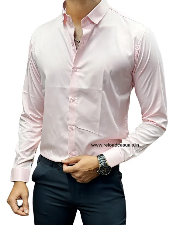 Plain Satin Shirt  - Light Pink