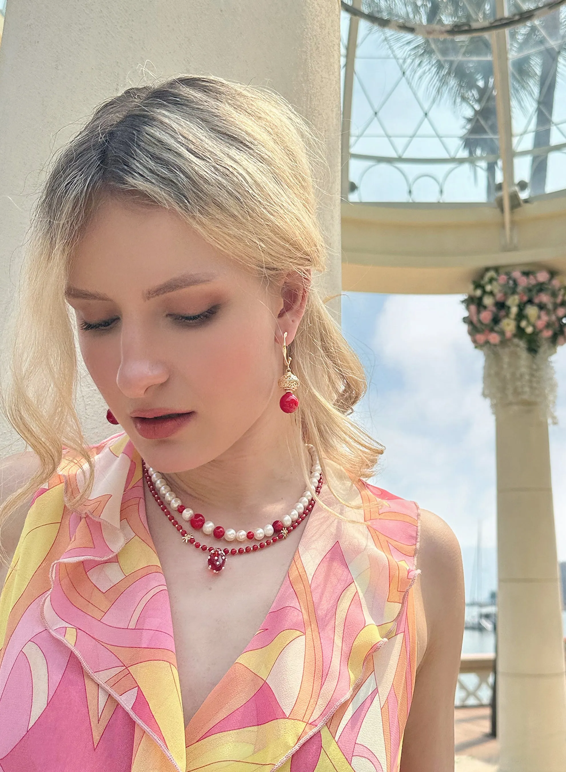 Red Coral With Strawberry Pendant Necklace JN005