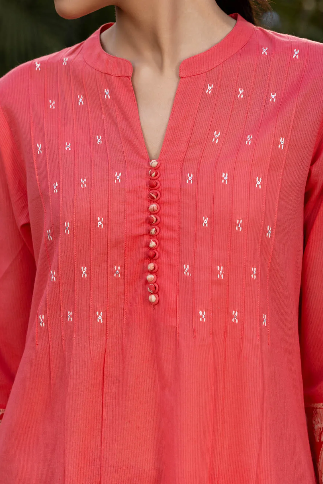 Red-Orange Embroidered Kurta