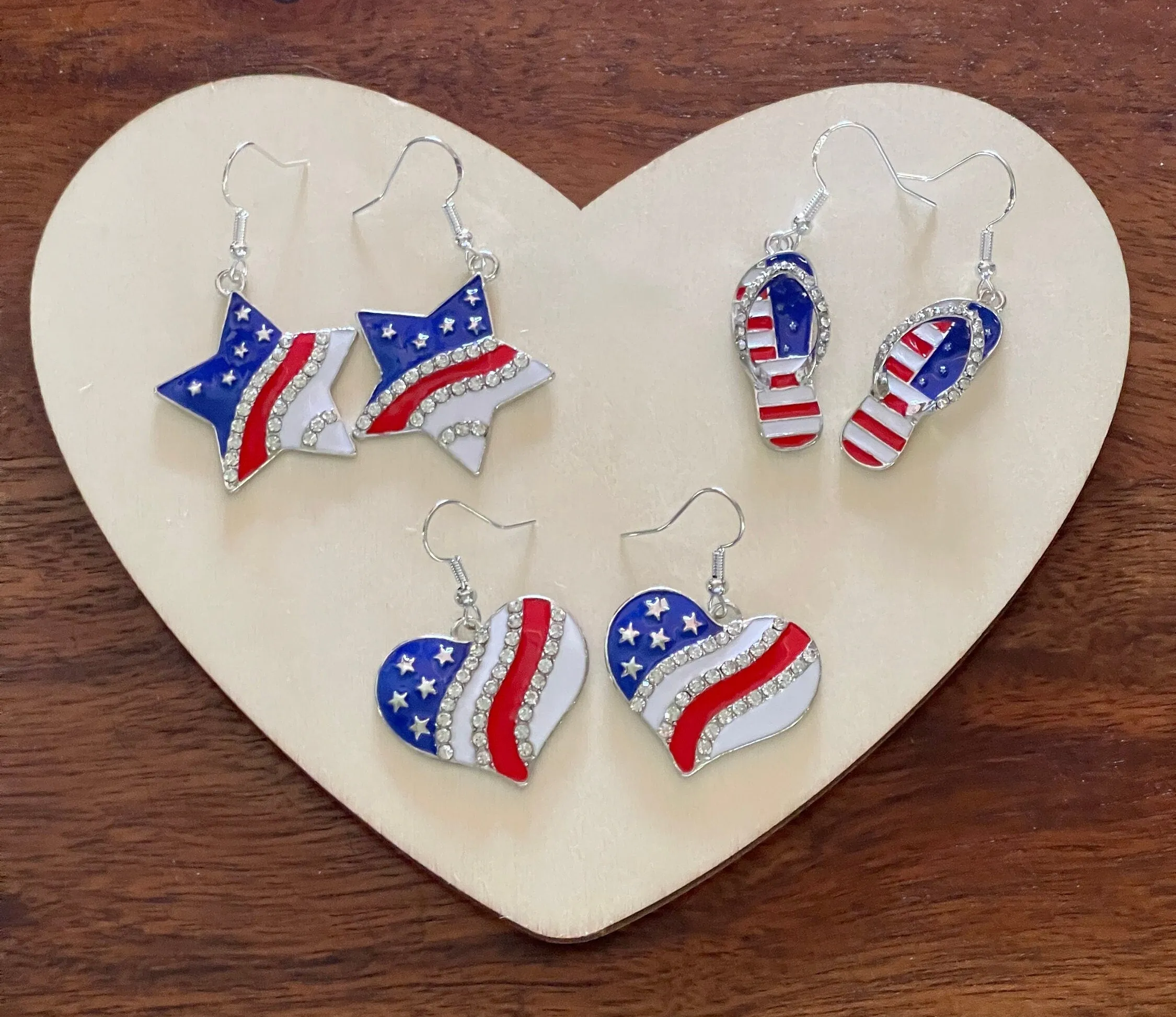 Red White Blue Earrings | American Flag Earrings | Patriotic Earrings | Bling Jewelry | Gifts for Her | Holiday Charms | Dangle Earrings