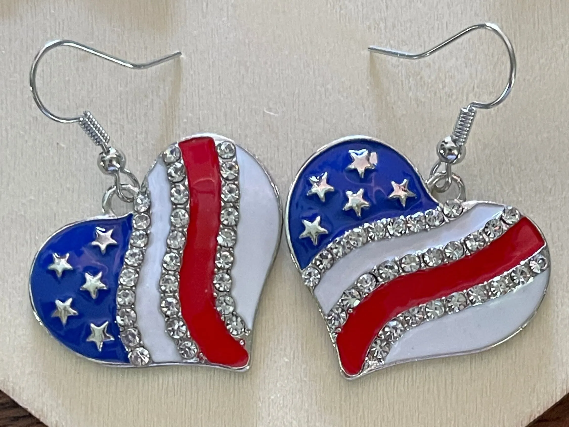 Red White Blue Earrings | American Flag Earrings | Patriotic Earrings | Bling Jewelry | Gifts for Her | Holiday Charms | Dangle Earrings