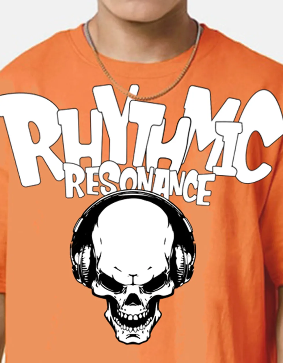 RHYTHMIC Orange Oversized Typographic Front Printed Tshirt