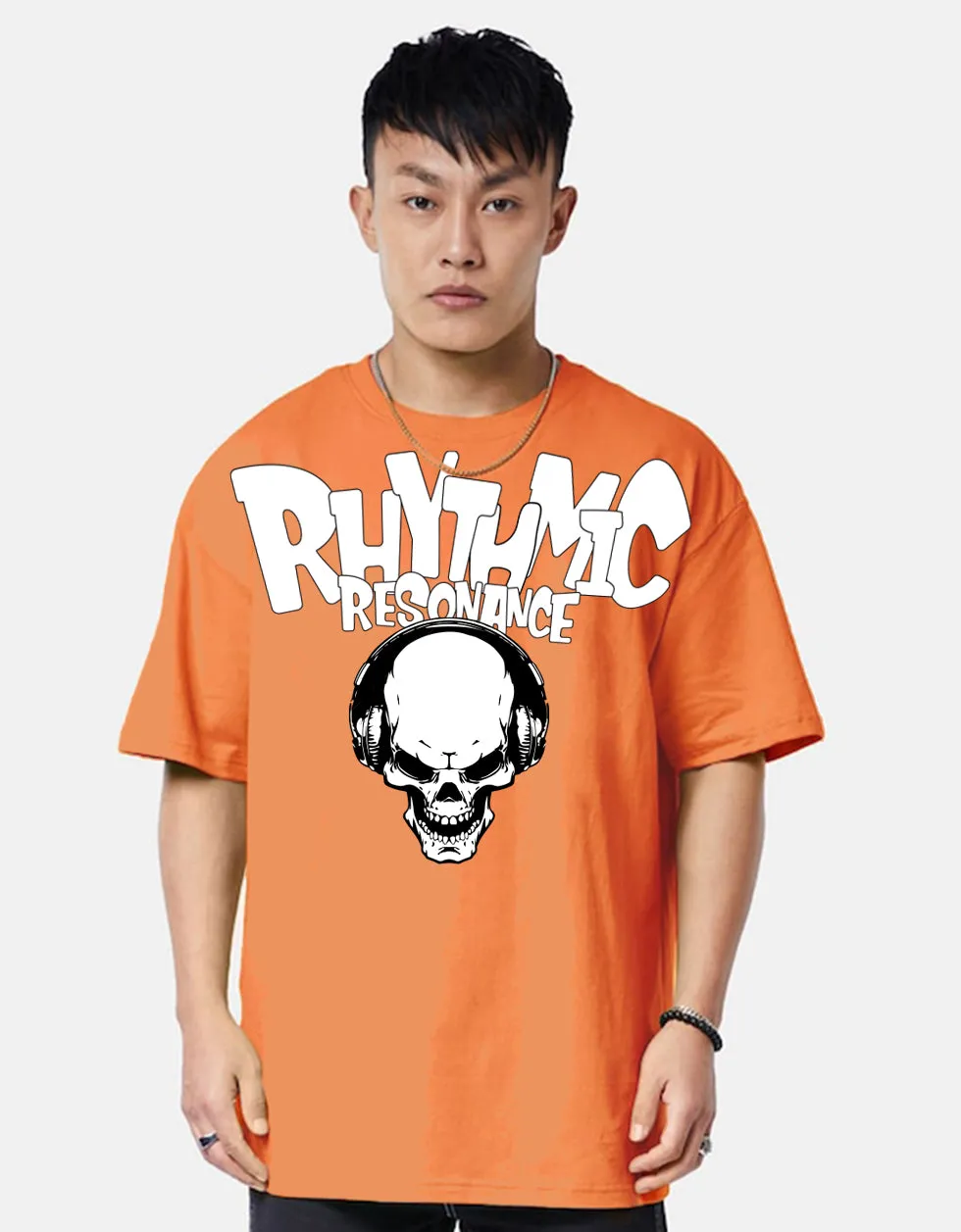 RHYTHMIC Orange Oversized Typographic Front Printed Tshirt