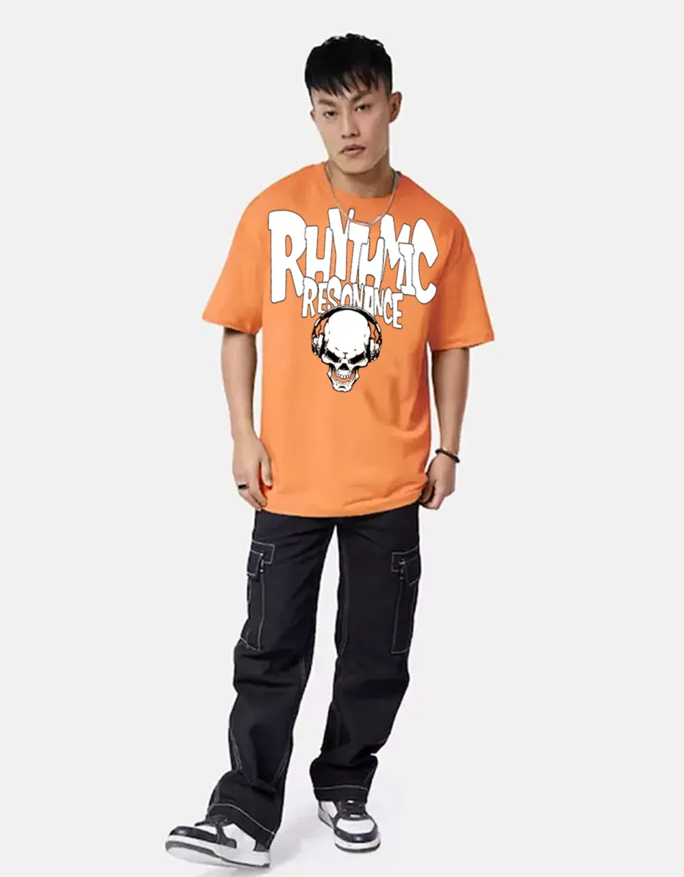 RHYTHMIC Orange Oversized Typographic Front Printed Tshirt