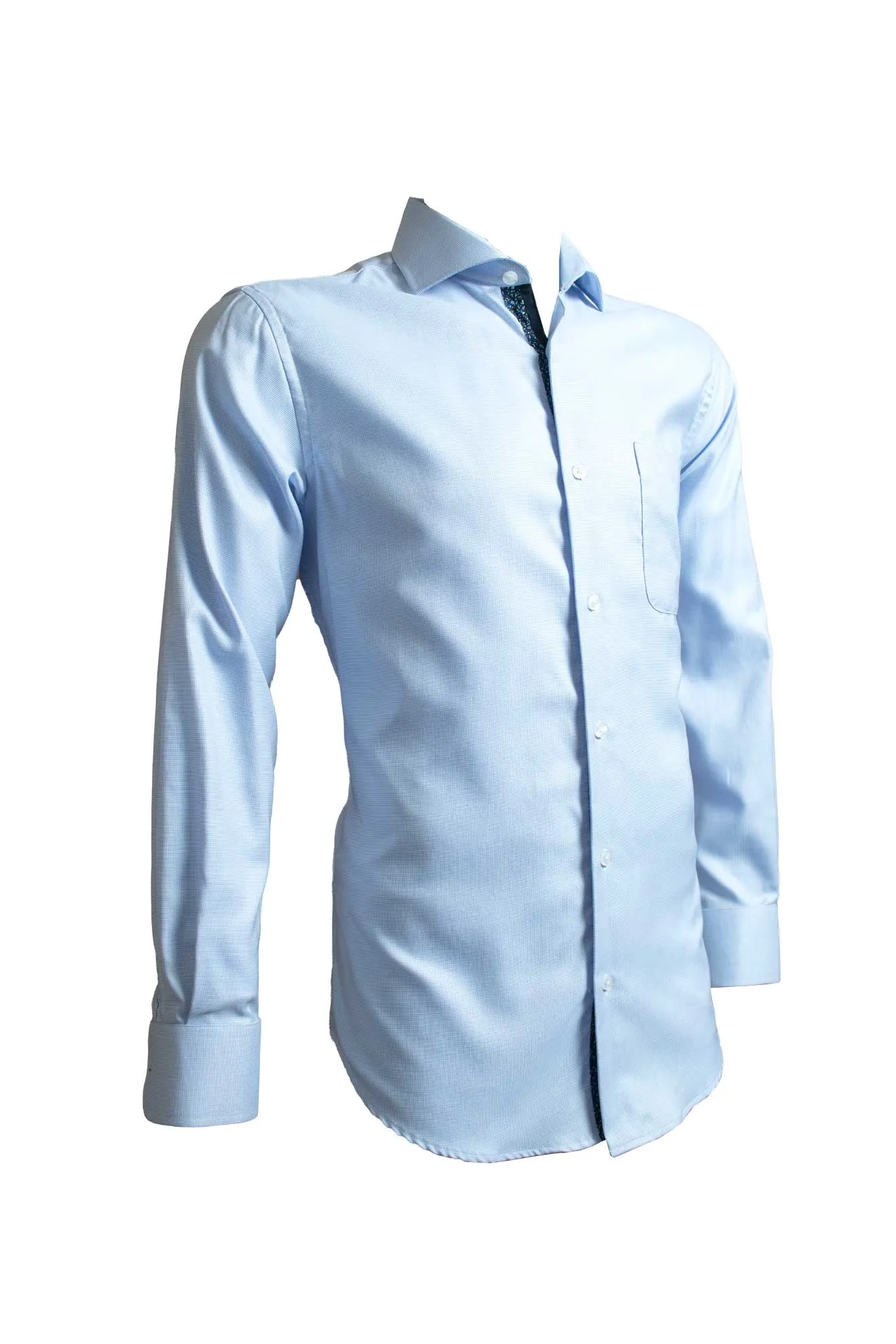 Rossini Light Blue Fine Check  LS Shirt