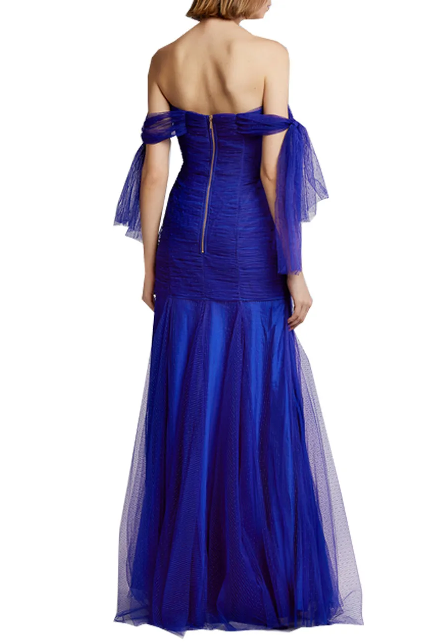 Royal Blue Good Vibes Off Shoulder Plunging Gown (UK 8)