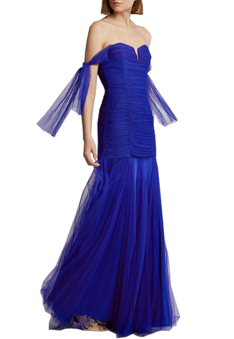 Royal Blue Good Vibes Off Shoulder Plunging Gown (UK 8)