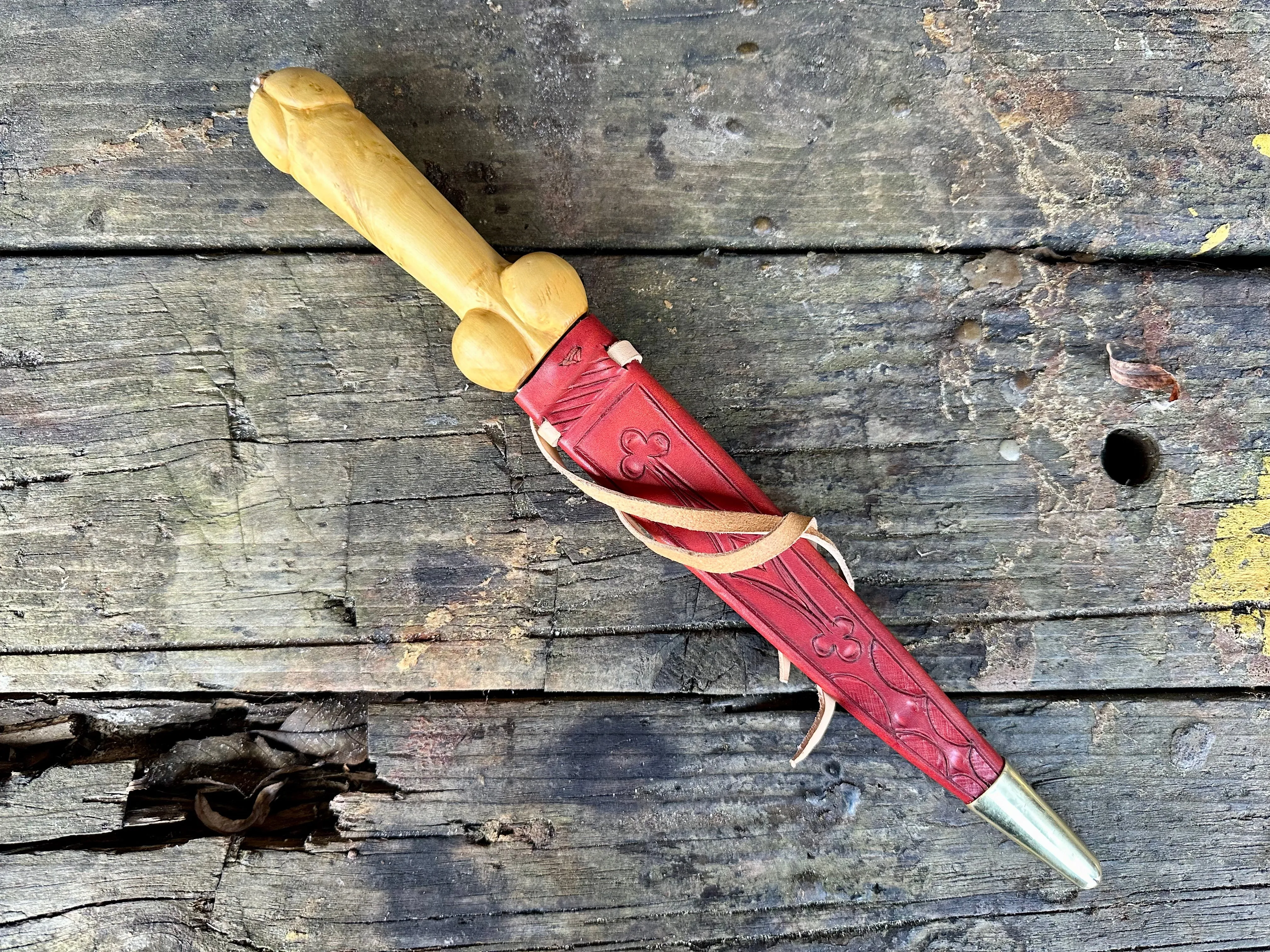 Rude 14th and 15thC  Bollock Dagger (red scabbard) - SOLD