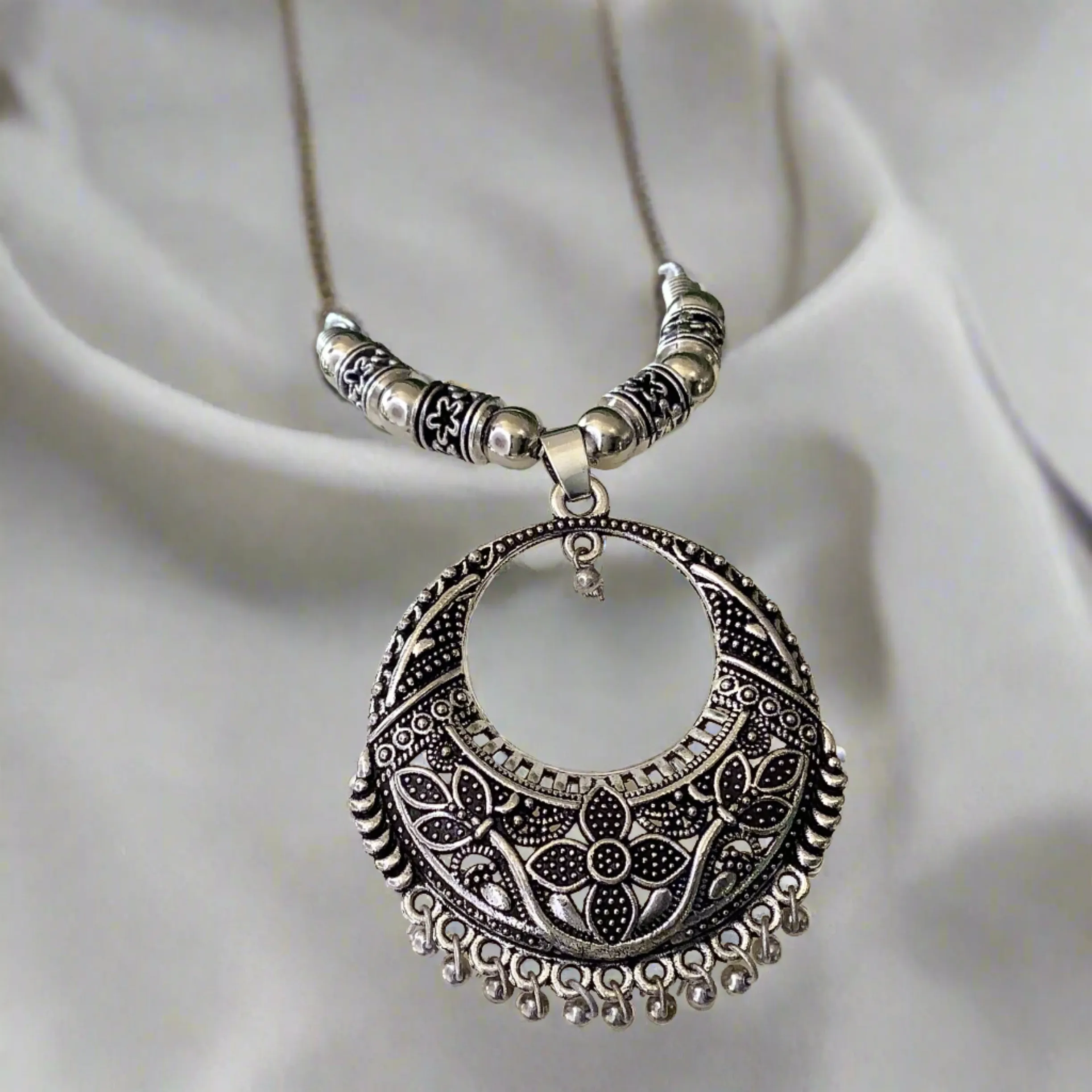 Salvanity German Silver Full Moon Necklace