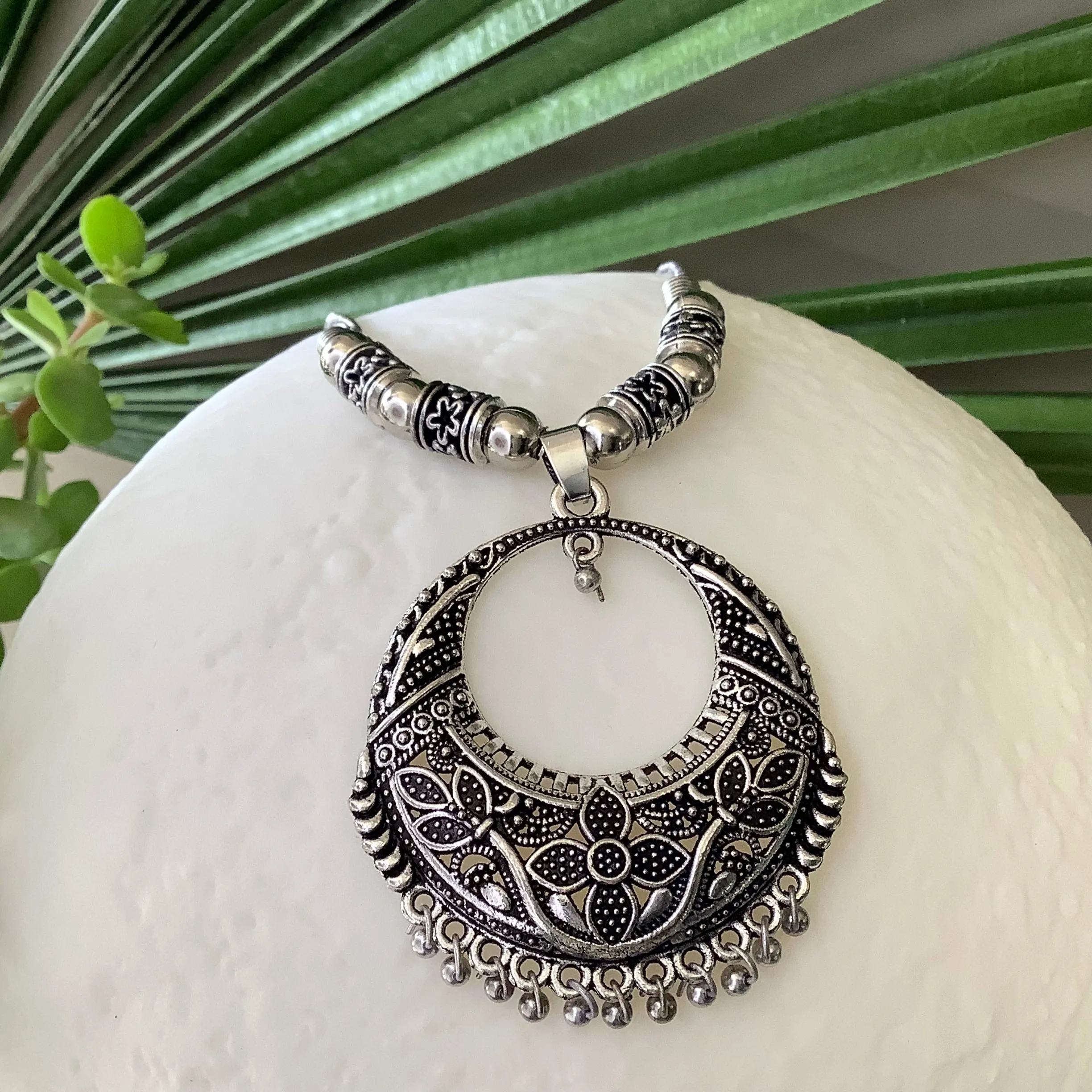 Salvanity German Silver Full Moon Necklace