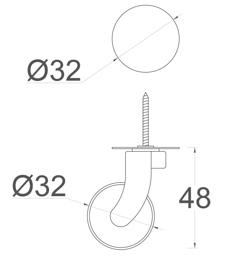 Satin Screw Castor with Rubber Tyre