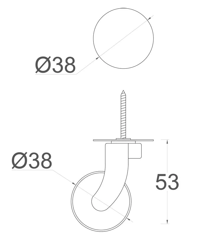 Satin Screw Castor with Rubber Tyre