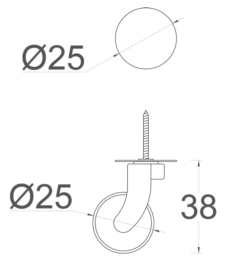 Satin Screw Castor with Rubber Tyre