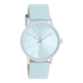 Silver coloured OOZOO watch with light blue leather strap - C11369