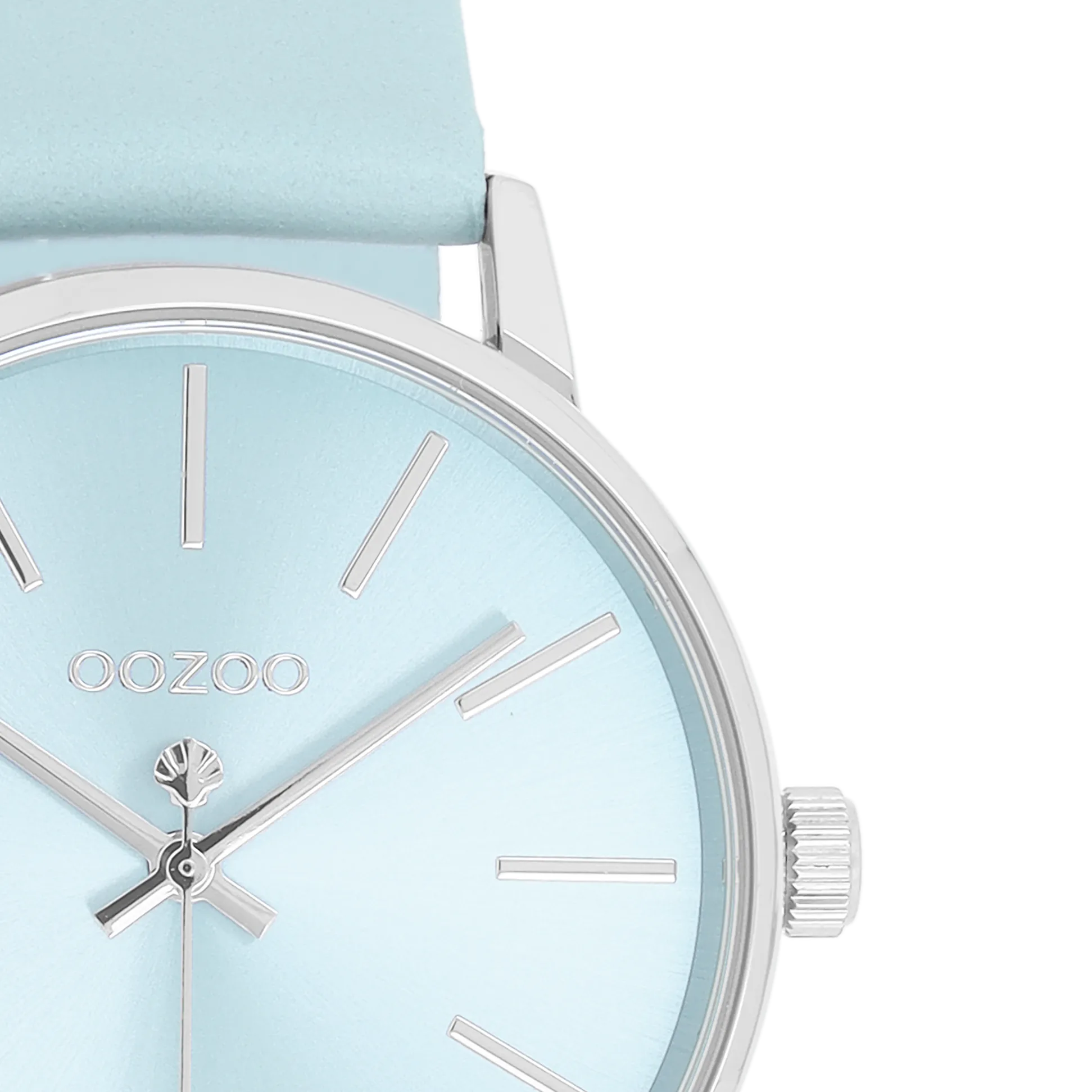 Silver coloured OOZOO watch with light blue leather strap - C11369