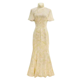 SPARKLE BY KAREN CHAN x  HK Heritage Museum【JUNK PARTY】100% Silk Cheongsam Wedding Gown  (Butterfly Sleeve / Regular Fit) (帆船) (嫁囍金紅)