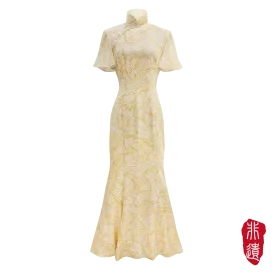 SPARKLE BY KAREN CHAN x  HK Heritage Museum【JUNK PARTY】Masterpiece Collection 100% Silk Cheongsam Wedding Gown  (Butterfly Sleeve / Regular Fit) (帆船) (嫁囍金紅)