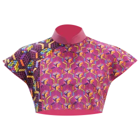 SPARKLE BY KAREN CHAN x  HK Heritage Museum【PUZZLE CUBE】100% Silk Cheongsam Cropped Top (Ruffle Sleeve) (我們的兒時玩意) (扭計骰)