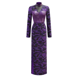 SPARKLE BY KAREN CHAN x  HK Heritage Museum【TRANSISTOR RADIO】100% Silk & Leather Blackpurple Cheongsam Party Dress (Long Sleeve) (我們的兒時玩意) (收音機)