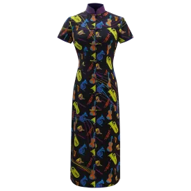 SPARKLE BY KAREN CHAN x HK Phil【NEON ORCHESTRA】100% Silk Cheongsam (Short Sleeve) (我們的快樂年代)(管弦樂)