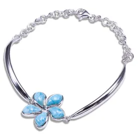 Sterling Silver 20mm Plumeria with Larimar Inlay Bracelet