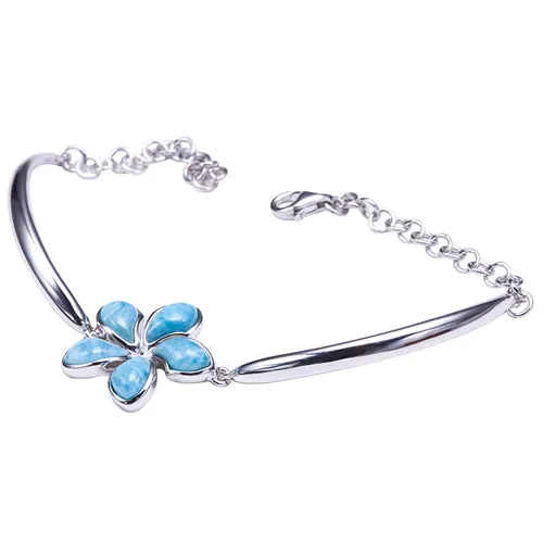 Sterling Silver 20mm Plumeria with Larimar Inlay Bracelet