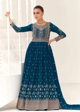 Teal Blue Real Georgette Party Style Anarkali Suit