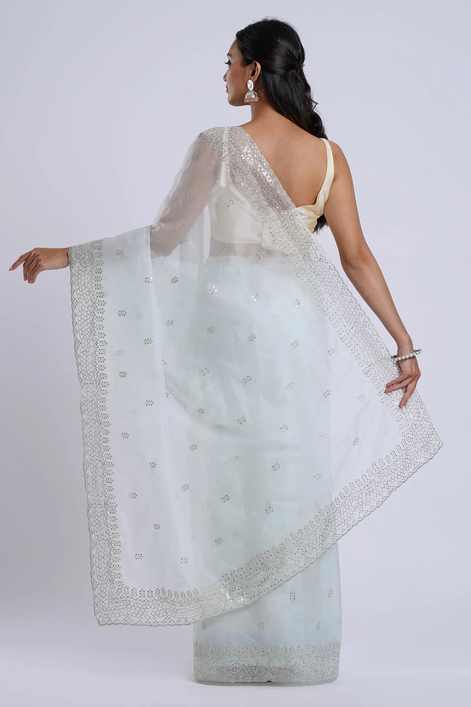 Teejh Aleykha Powder Blue Sequin Embroidery Organza Saree