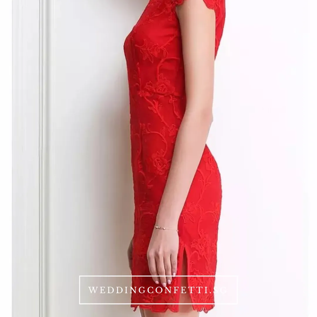 The Elidia Red Oriental Lace Mandarin Collar Qipao Dress