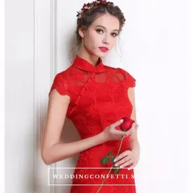 The Elidia Red Oriental Lace Mandarin Collar Qipao Dress