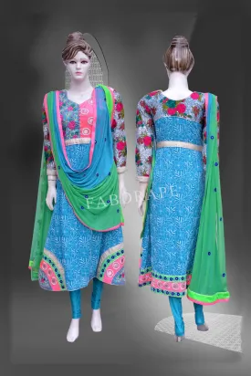 Turquoise blue chickankari embroidered pure Georgette suit #FDSKH0056_001