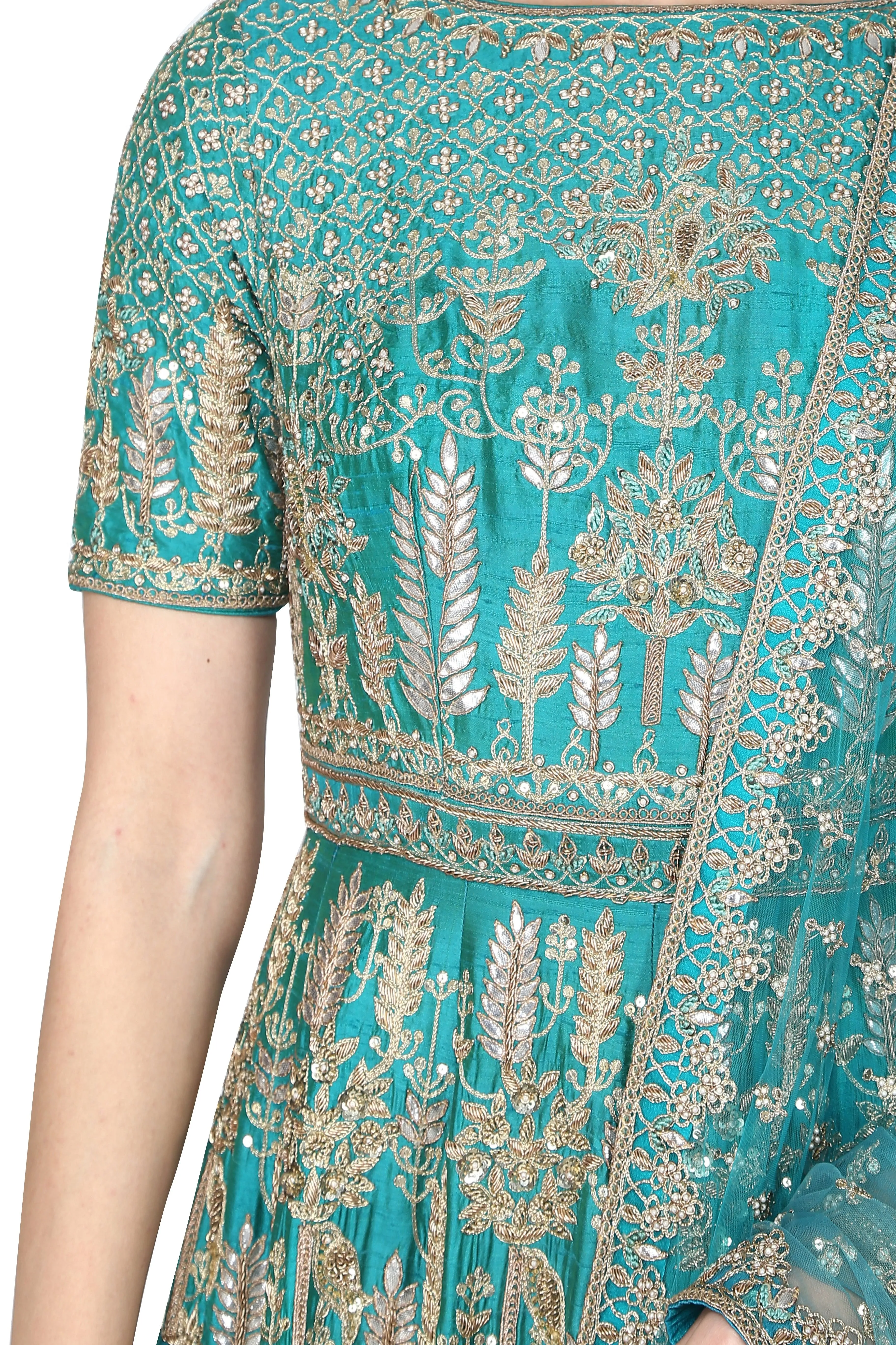 Turquoise Embroidered anarkali set