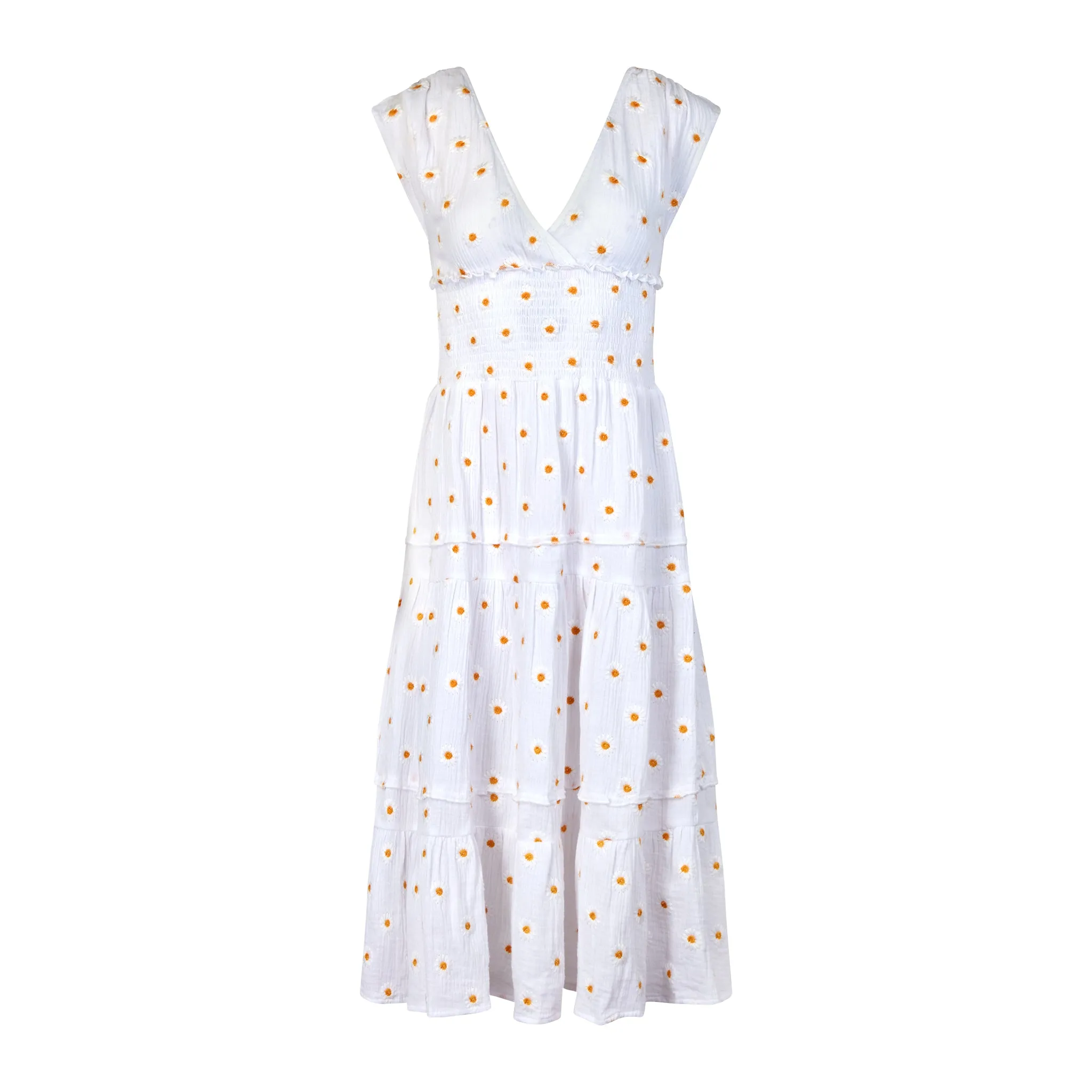 Wendy Cotton Gauze dress with hand embroidered Daisies