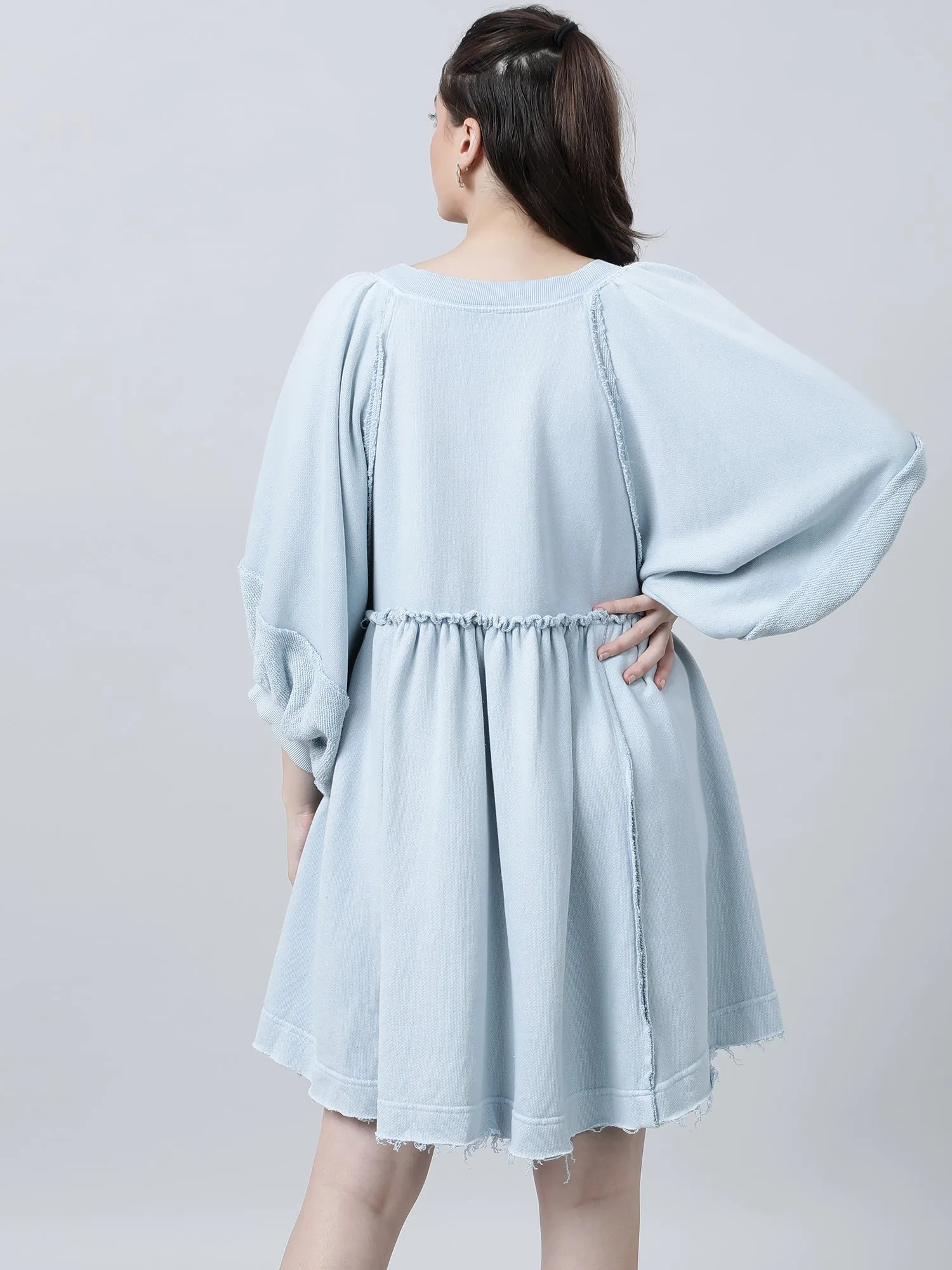 Women Loose Fit Blue A Line Dress