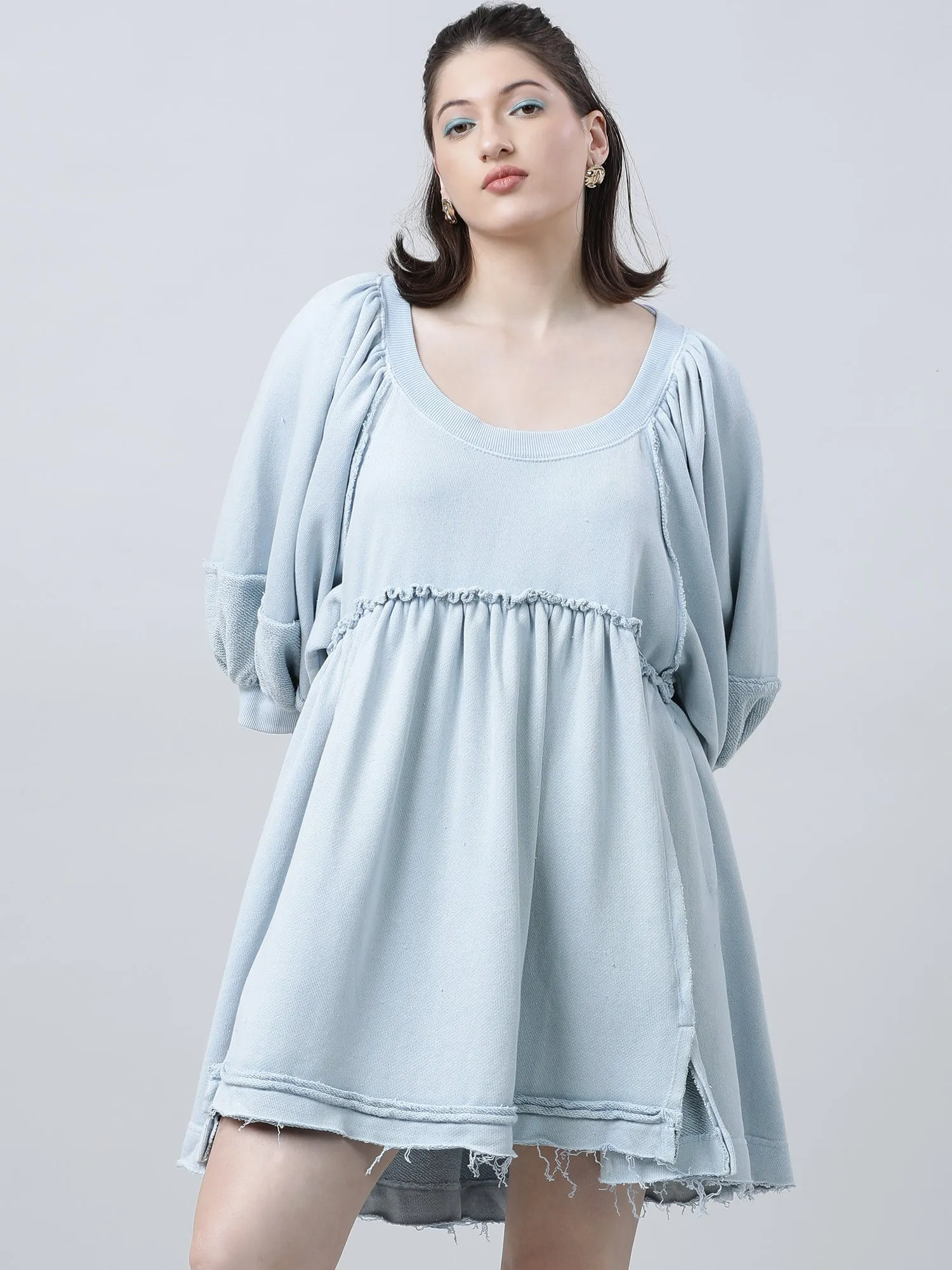 Women Loose Fit Blue A Line Dress